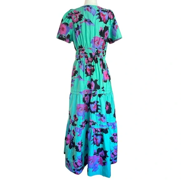 Anthropologie The Somerset Maxi Dress Teal & Purple Watercolor Floral Size M - Picture 4 of 7